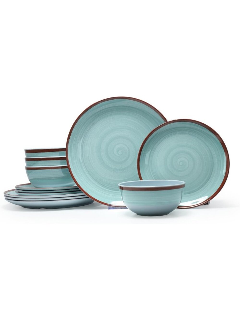 Stylish Mint Blue Melamine Dinnerware Set for 4 - 12 Pcs, Dishwasher Safe & BPA